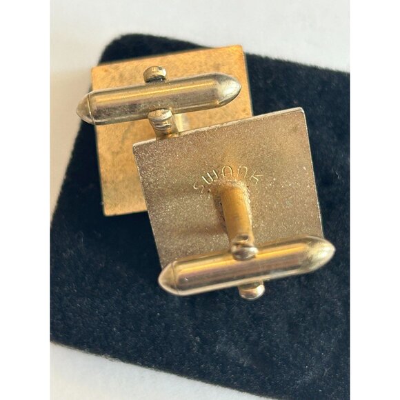 Swank Mens Mother Of Pearl Tie Bar Cuff Links Square Vintage Gold Tone Vintage - Picture 6 of 7